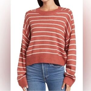 Tahari Rust And White Saddle Stripe Long Sleeve Sweater XL